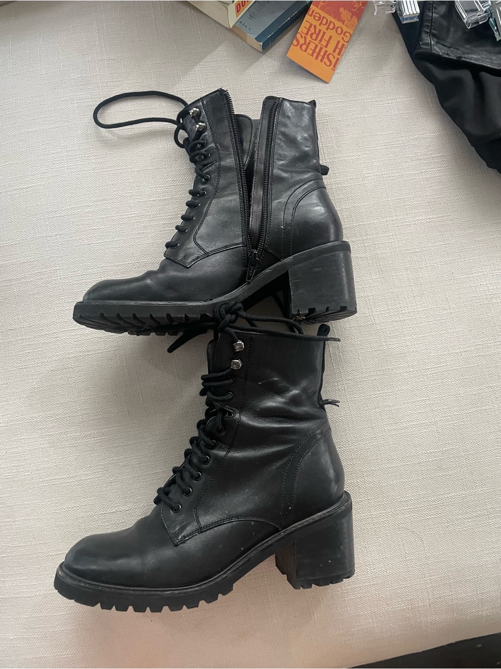 Seychelles Black Lace-Up Chunky Heel Combat Boots